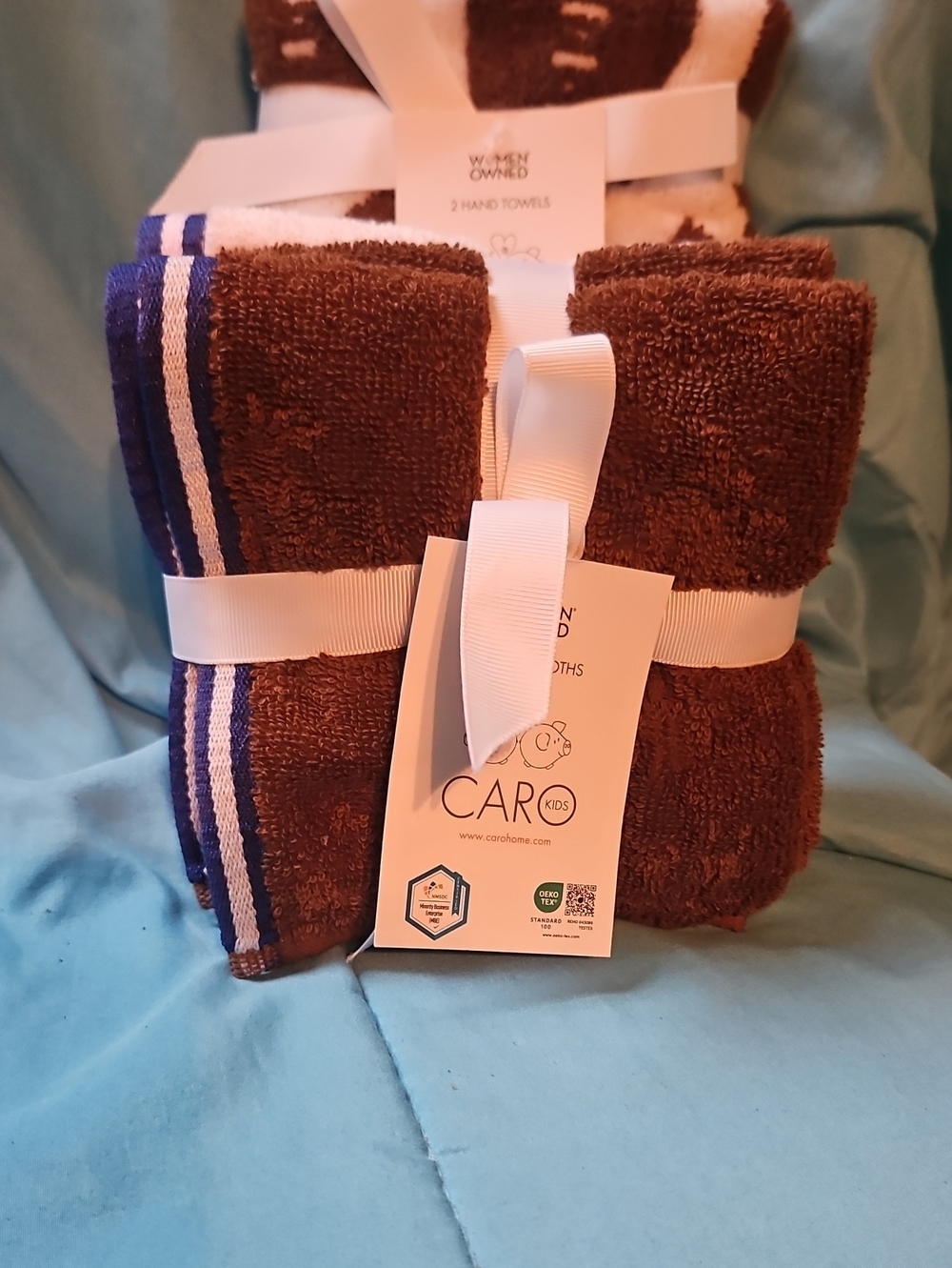 CARO Football Print Hand Towels and Washcloths - Brown & White - Picture 2 of 7